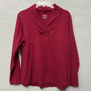 L.L.Bean Top Women XL Red Shawl Neck Long Sleeve Cotton 290348